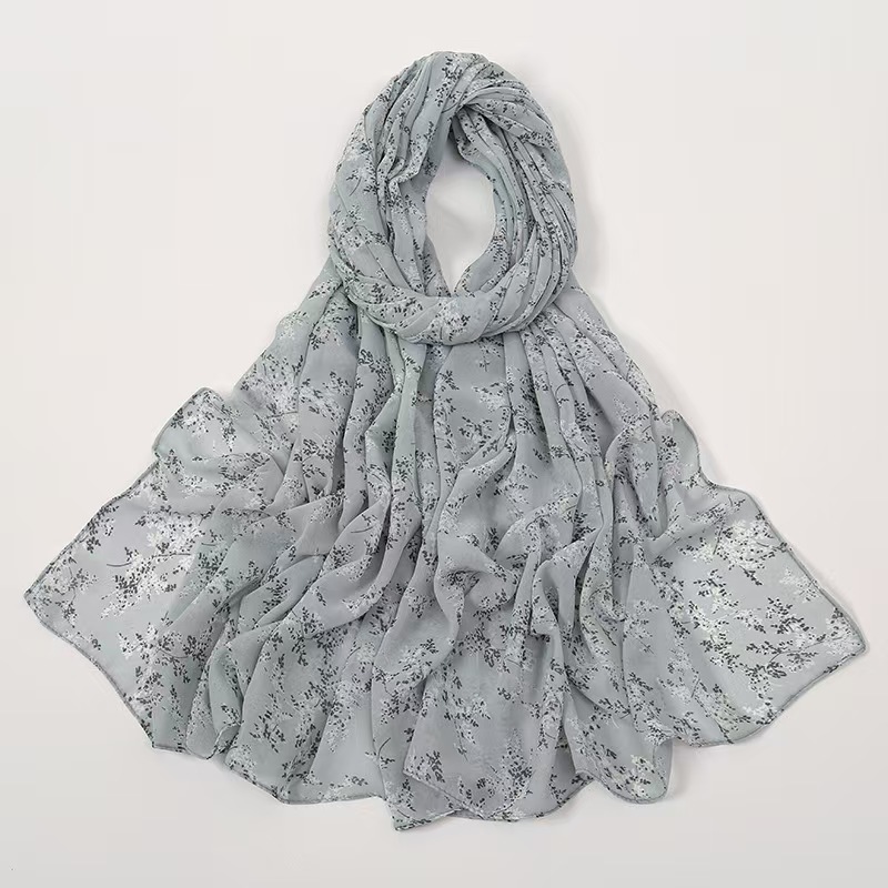 T1130 Spring and Summer New Fresh Floral Chiffon Print Scarf Women's Small Floral Long Shawl