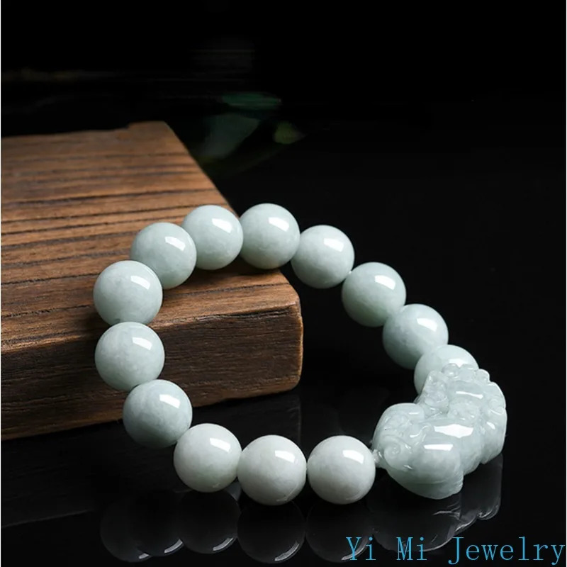 Burmese Jade Pixiu Bracelets Gifts Fashion Beaded Charms Vintage Amulets White Jadeite Bracelet Natural Women Jewelry Gemstones 250628