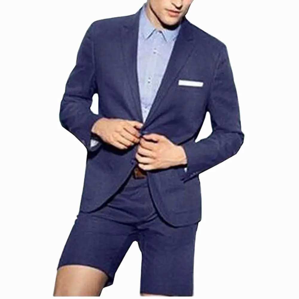 2 Pieces Mens Casual Suit Single Breasting Lapel Groomsmen with Short for Wedding (Blazer+Pants) X250704