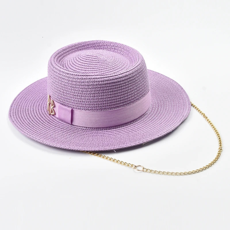 Fashionable Metal RB Letter Straw Hats for Women Elegant Ladies Party Dress Hats Summer Travel Beach Sun Hat Chapeau Femme 250703