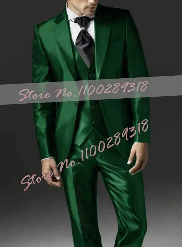2024 New Style Black Two Bottom Satin Beach Men Suit Mens Wedding Prom Suits Costume Homme 3 Pieces (Jacket+Pants+Vest) X250704