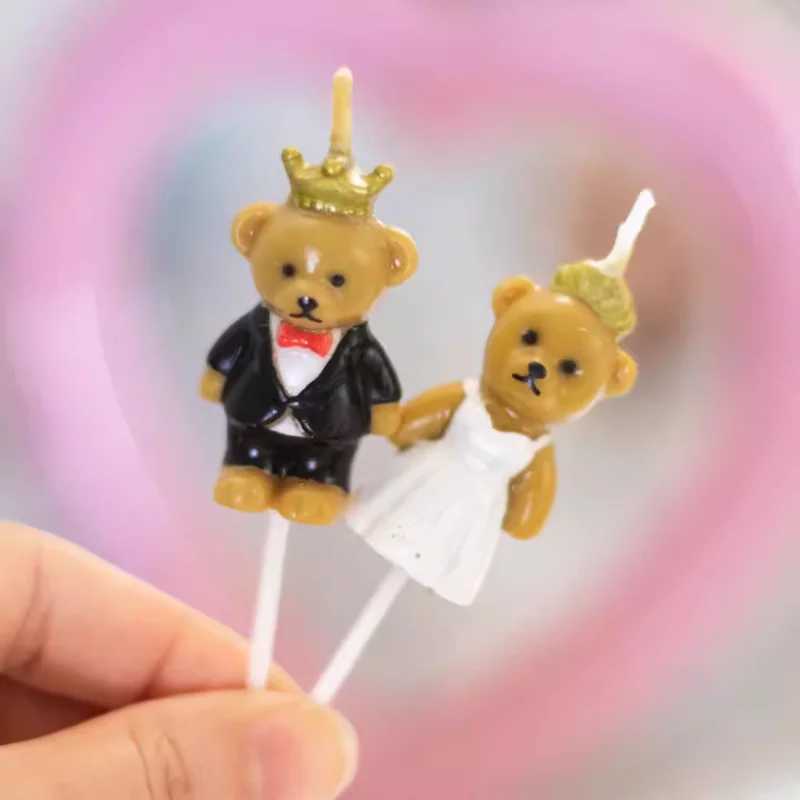 2pcs Wedding Bear Candles Wedding Cake Decoration Bear Birthday Candle Ornament Cake Toppers W250704