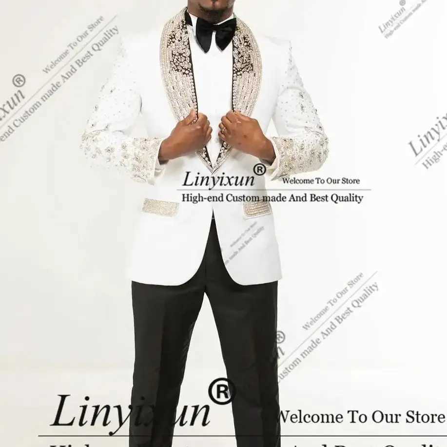 Luxury Diamond Men Suits Shawl Lapel Groom Wedding Tuxedos 2 Pieces Sets Male Prom Blazer Slim Customized suits for men X250704