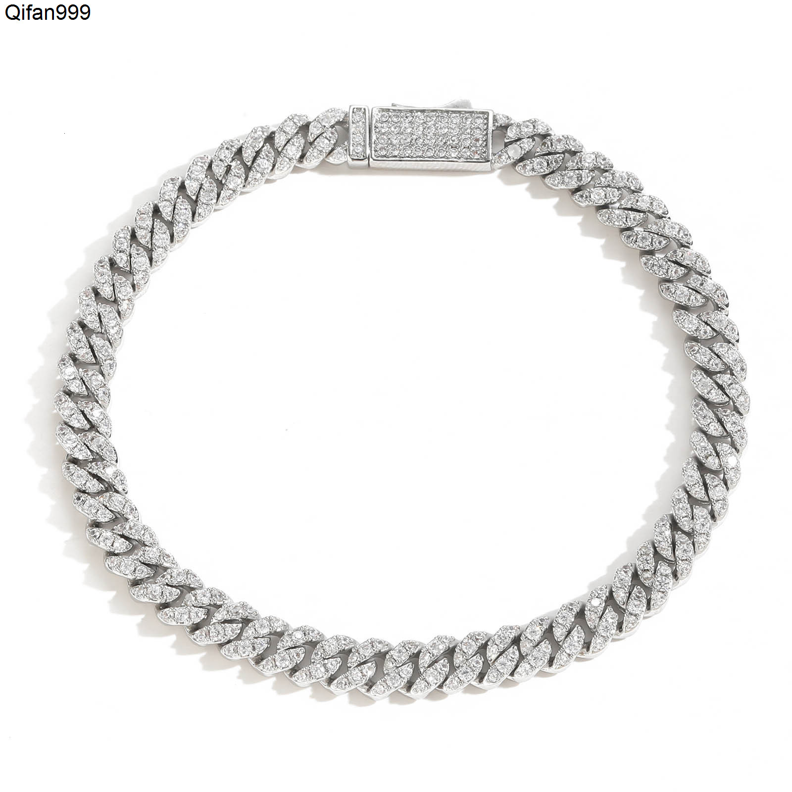 BES 6MM Hip Hop Bracelet Cuban Chain Spring Buckle Single Row Zircon Cuban Bracelet for Men Hip Hop Jewelry