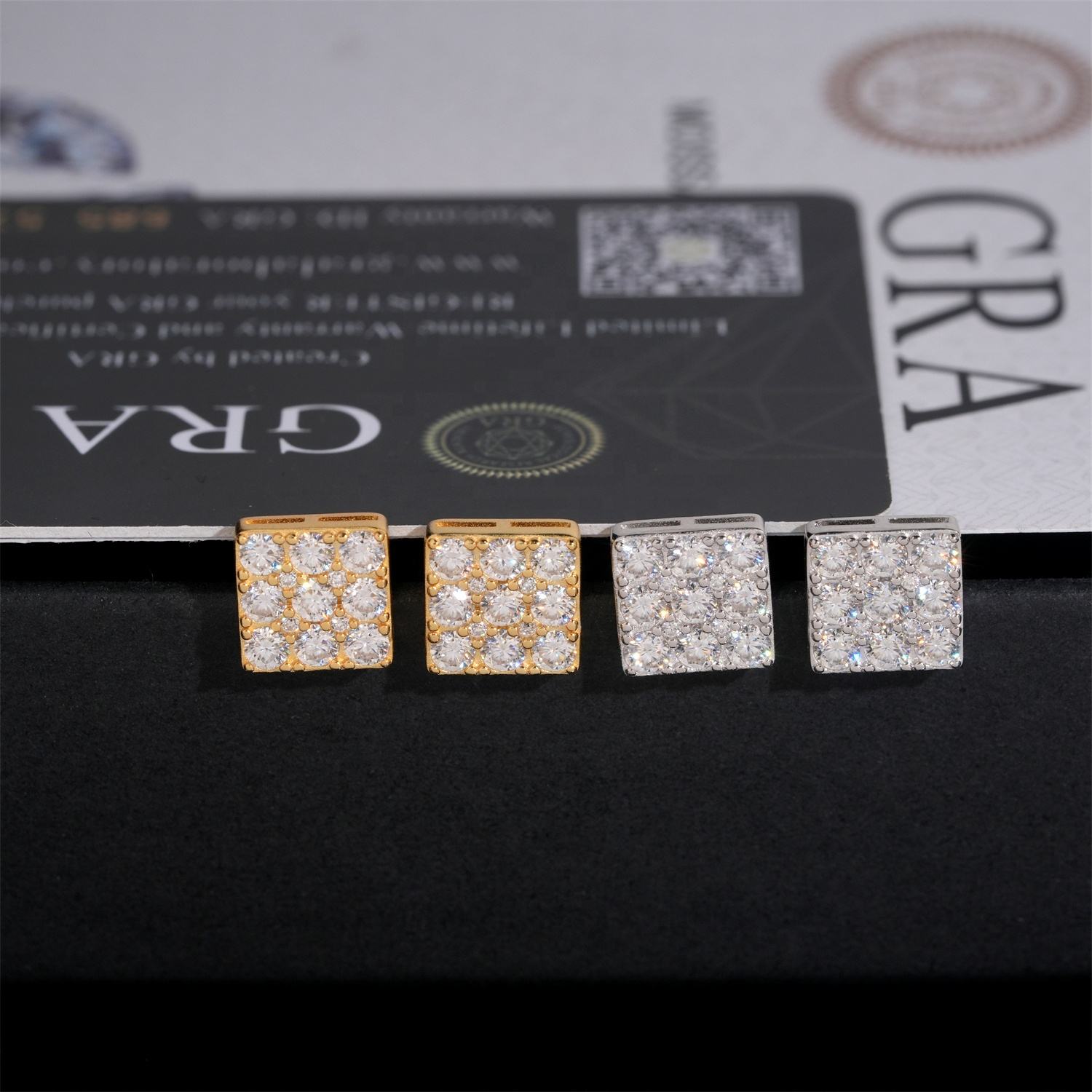New Design Hip Hop GRA Certificate 925 Sterling Silver Square VVS Moissanite Diamond Stud Earrings