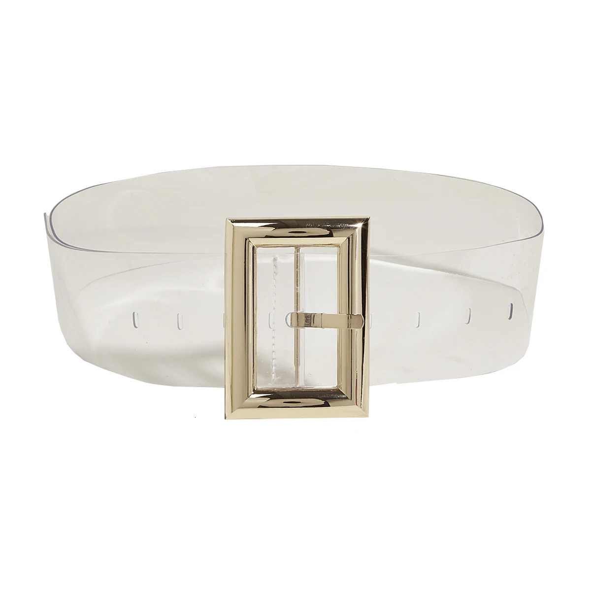 pvc transparent Ladies waist belts For women night show party daily life golden big buckle head adjustable length pin buckle 250627
