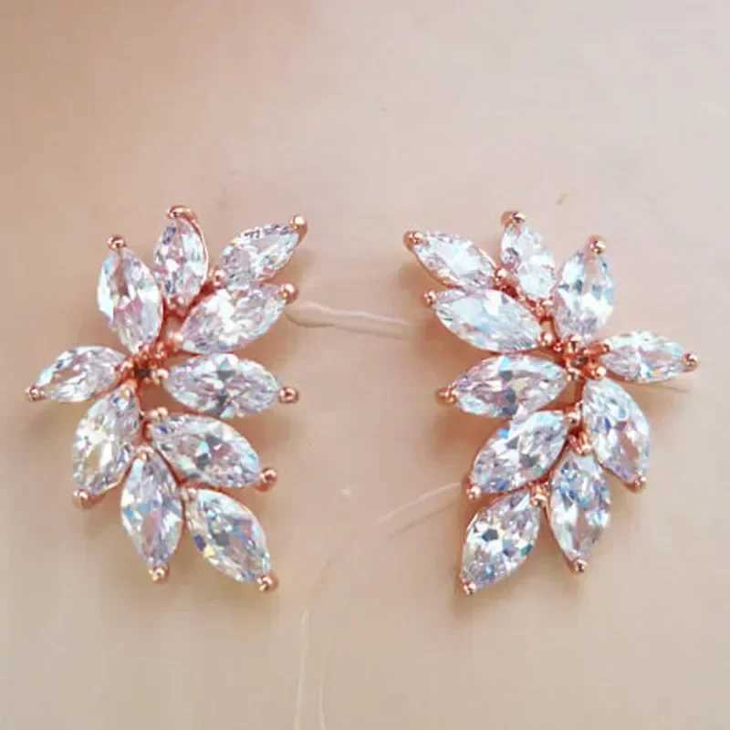 8 Chic Leaf Stud Earrings with AAA Marquise Cubic Zirconia Delicate Accessories for Women Wedding Party Statement Jewelry Y250704