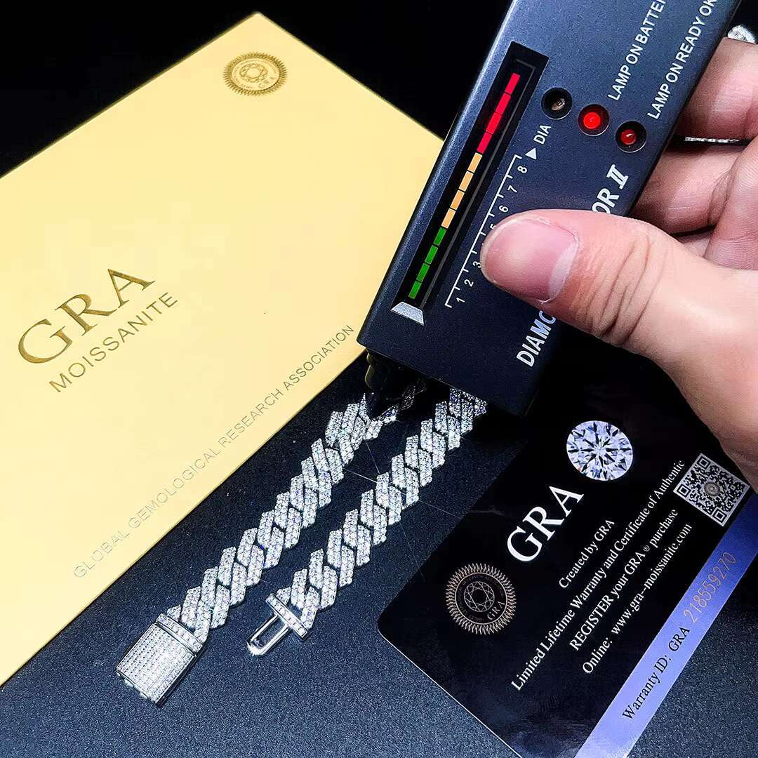 High Quality Cuba Hip Hop Jewelry 6-20mm 925 Sterling Silver Bracelet for MenVVS Moissanite Iced Out Cuban Link Chain