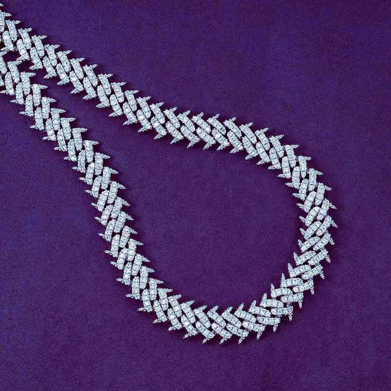 10MM Pass Diamond Tester Hip Hop VVS D Color Iced Out Mens Spiked Moissanite Cuban Link Chain With 925 Sterling Silver GRA