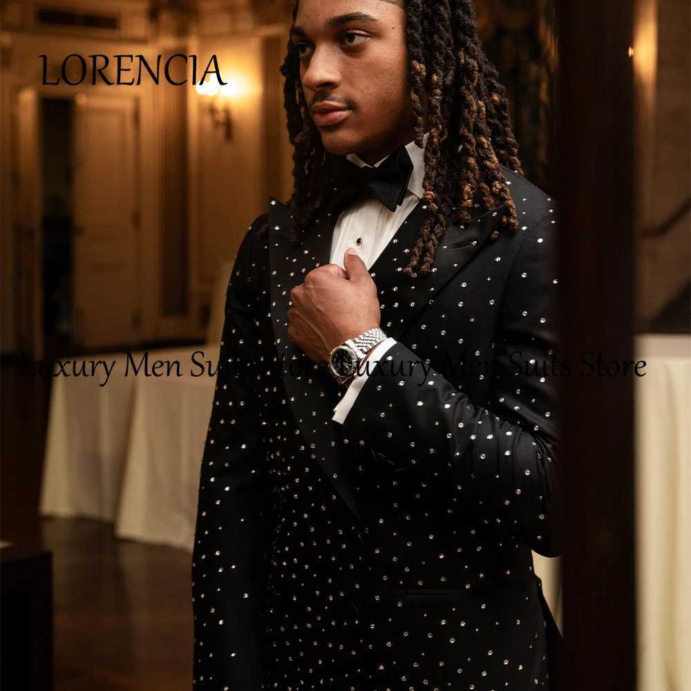 Sparkly Crystal Suits for Male 2 Pieces Double Breasted Groom Tuxedos Wedding Party Customized Blazer Pants robe mariage femme X250704