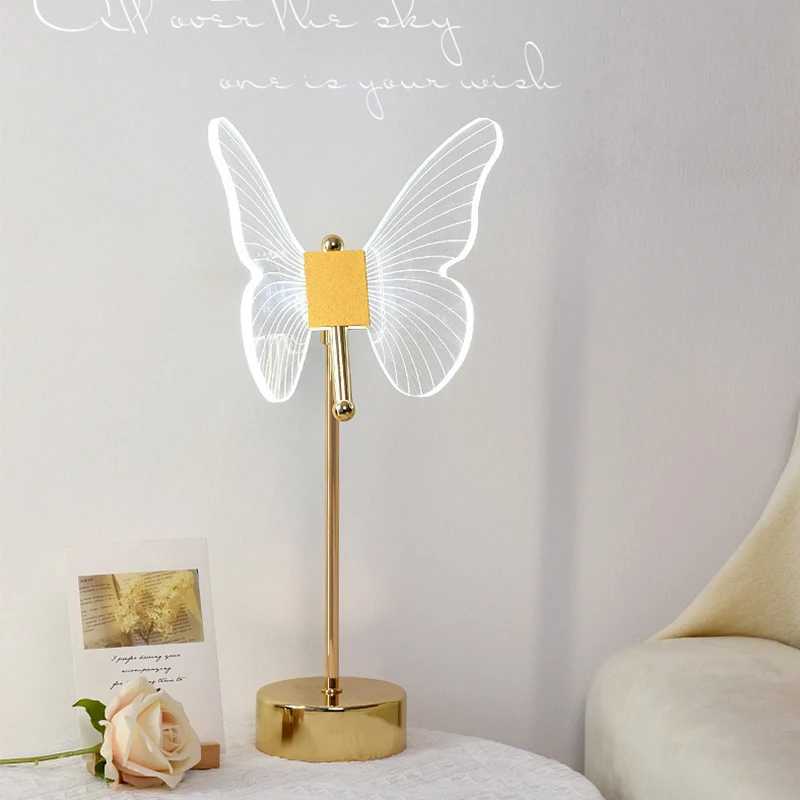 Butterfly Led Table Lamp Retro Gold Acrylic Desk Lamps Hotel Villa Art For Living Room Bedside Desktop Decor Led Night Lights XJ250703