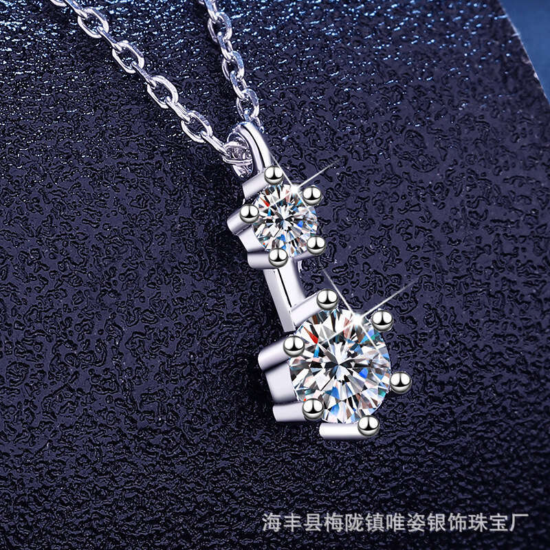S925 Pure S925ier MoiS925S925anite ClaS925S925ic S925ix-Claw Double Dia Korean and JapaneS925e S925imple Light Necklace Women'S925 FaS925hion Pen