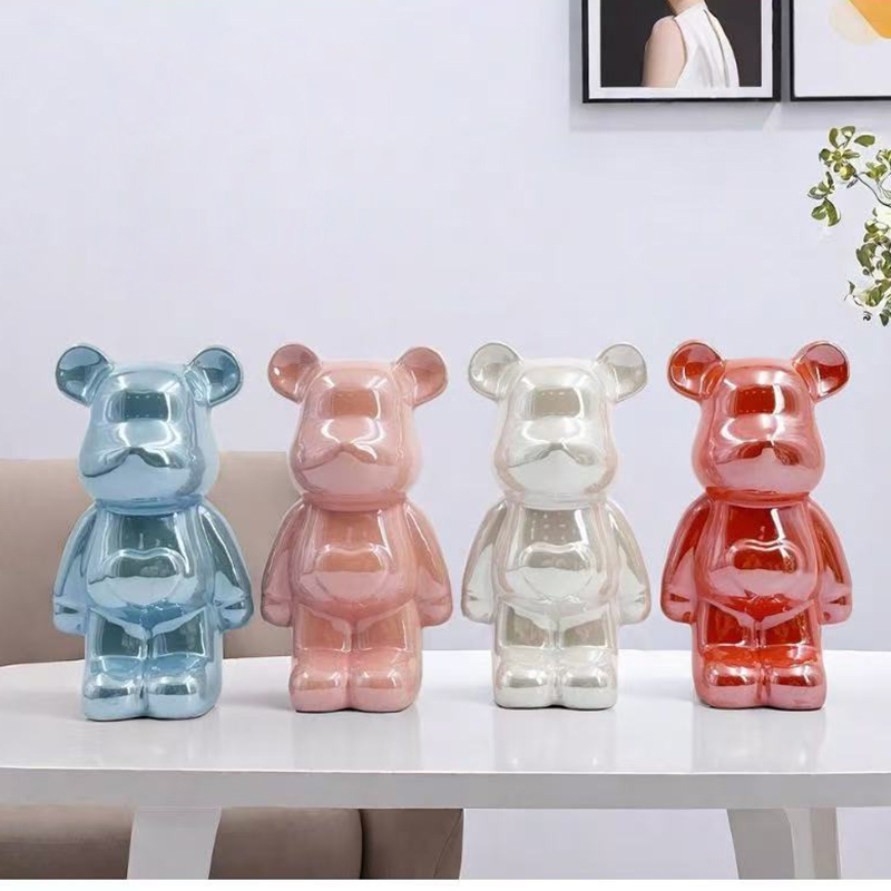 Handcrafted Cartoon Electroplated Bear Desk Ornament - Cute Porcelain Figurine