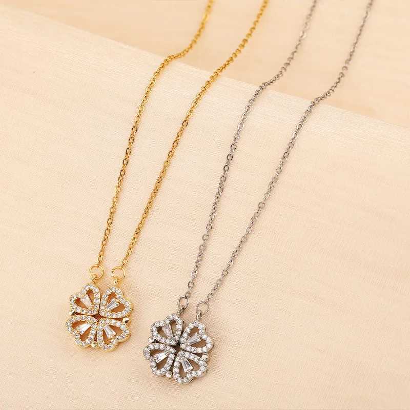 Versatile Four-Leaf Clover Necklace with Multiple Heart-Shaped Collarbone Chains That Wont Fade When Opened and Closed Y250704