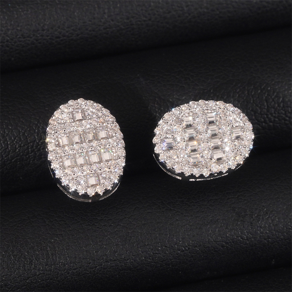 Pass Diamond Tester GRA Certified VVS Diamond 925 Sterling Silver Oval Baguette Moissanite Stud Earrings Men Earring