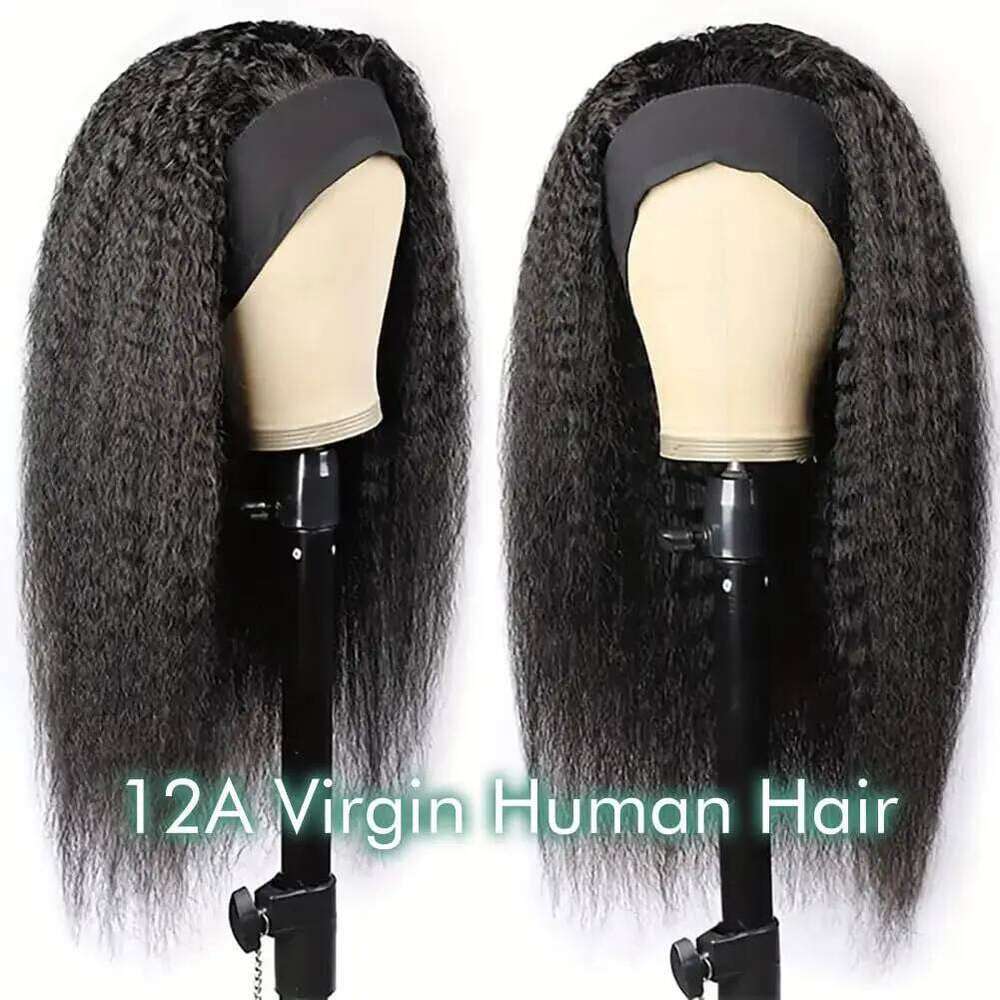 Kinky Glueless Wear and Go No Glue Headband Wig Yaki Straight Human Hair for Women