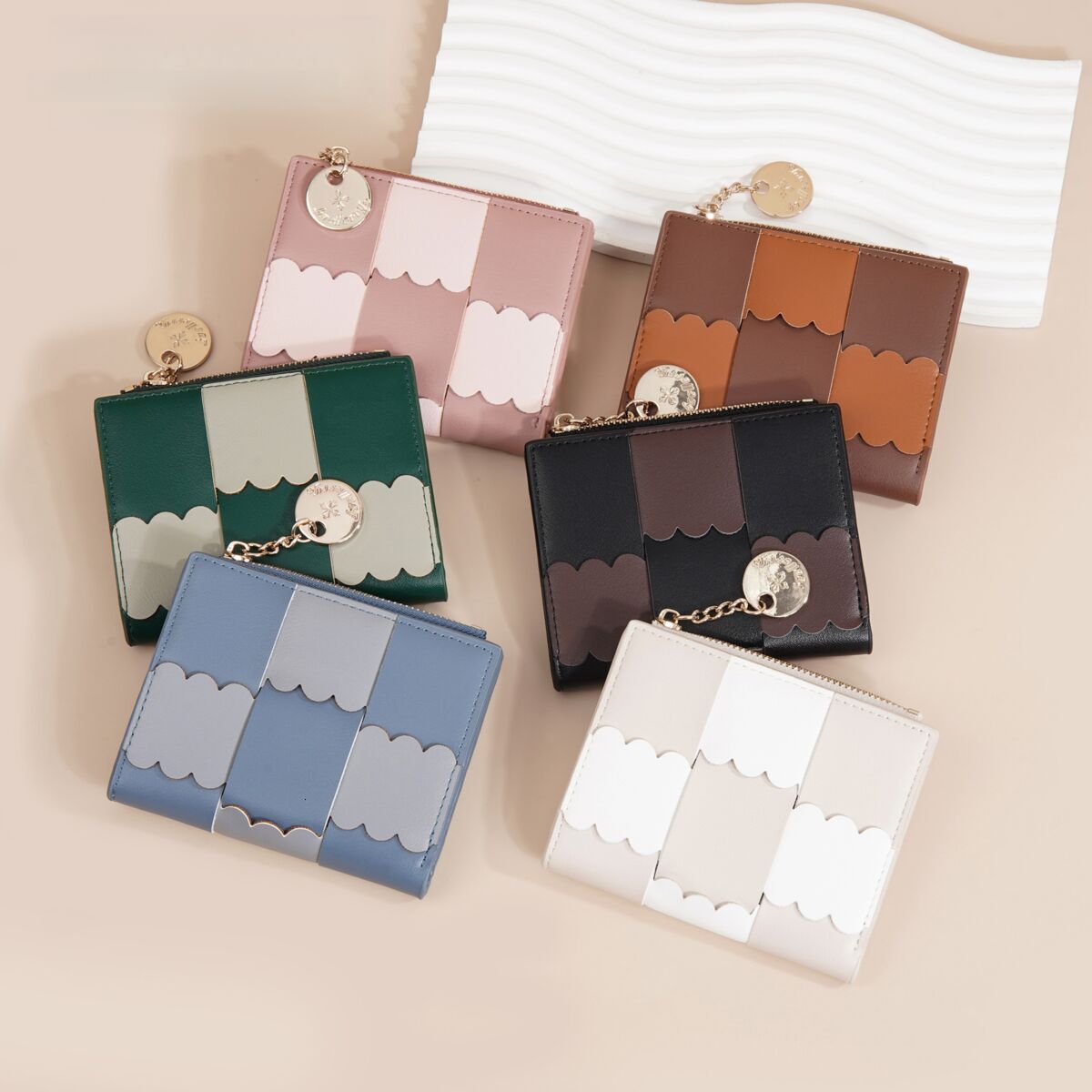 Free Shipping Designer Bag Short PU Versatile Women's Cute Wallet High-end Woven Patchwork Zipper Bag Coin Purse Small Bag
