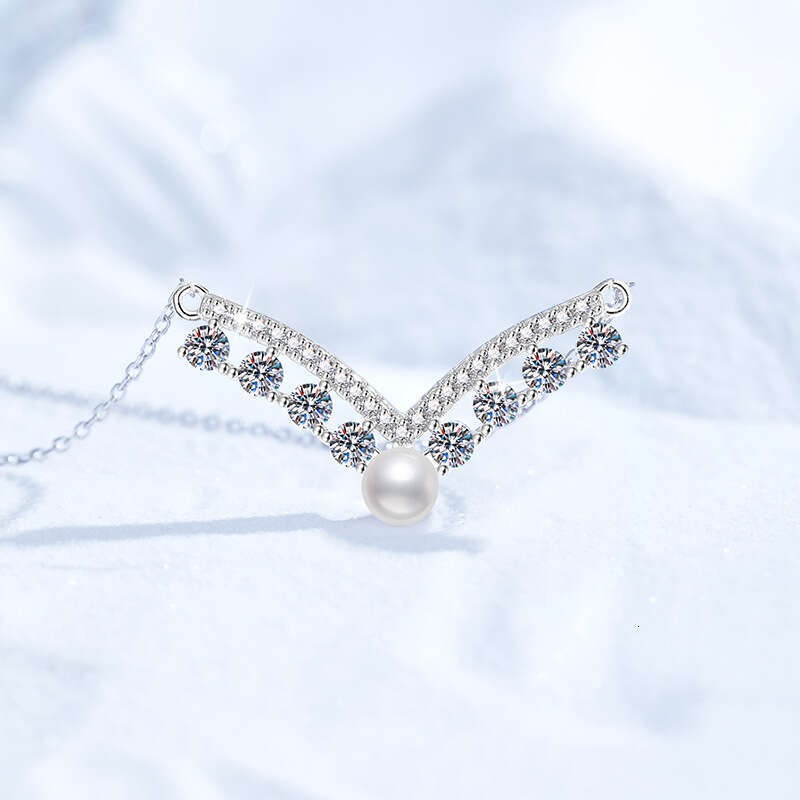 S925 Pure S925ier MoiS925S925anite Necklace V-S925haped Queen S925tyle Natural FreS925hwater Pearl 9be