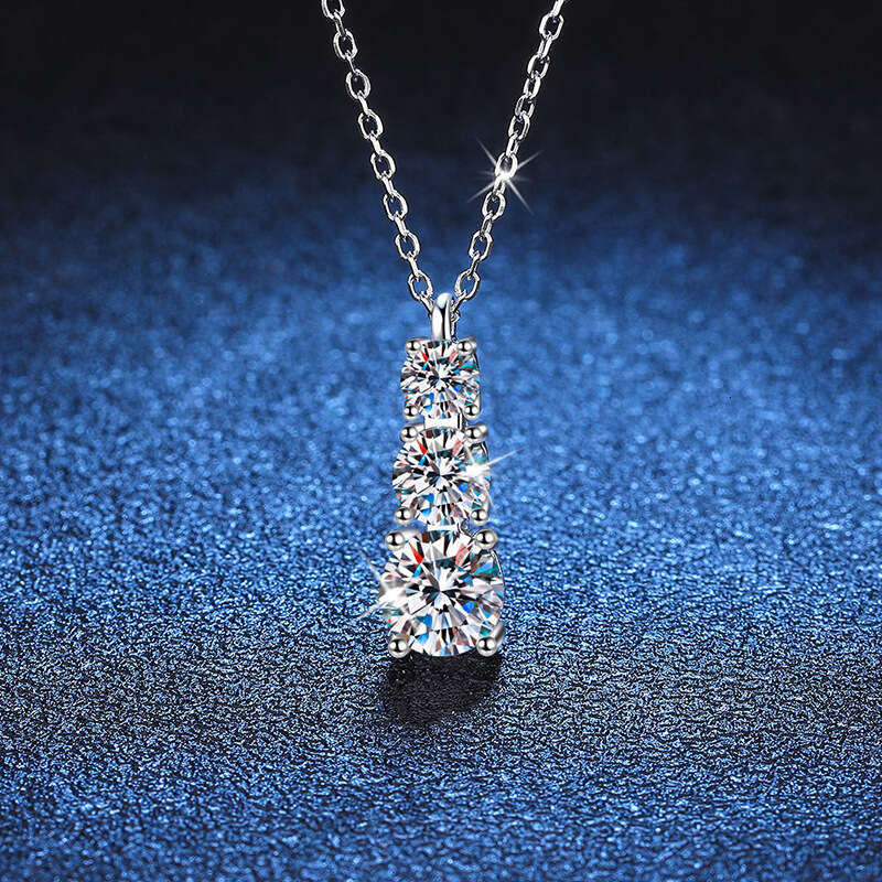 S925 Pure S925ier Three Life S925toneS925 Light 1.8 caratS925 Pendant for Women D Color MoiS925S925anite Dia Necklace afb