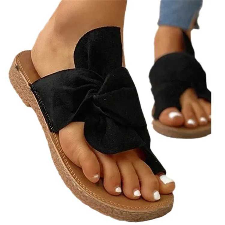 35-43 Womens Summer Fashion Shoes Slippers Cute Butterfly-knot Flats Casual Sandals Solid Color Beach Shoes W250704