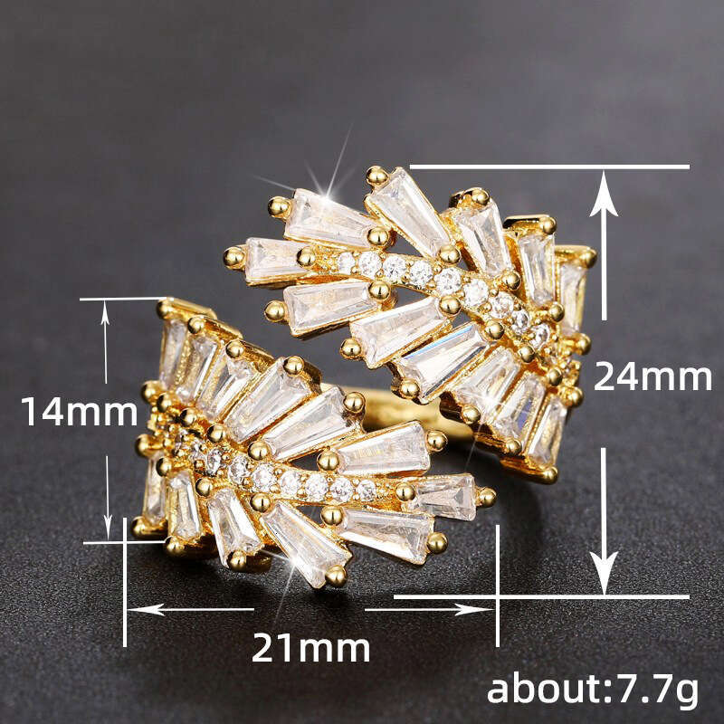 DHcollections Cao Shi Japanese and Korean Leaf Open Index Finger Versatile Elegant Trendy Women's Luxurious Internet Celebrity Magazine Style Rin