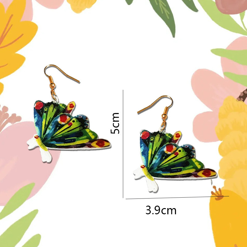 1 Pair Of Green Small Butterfly Earrings Acrylic Material Fresh Pastoral Style Fashion