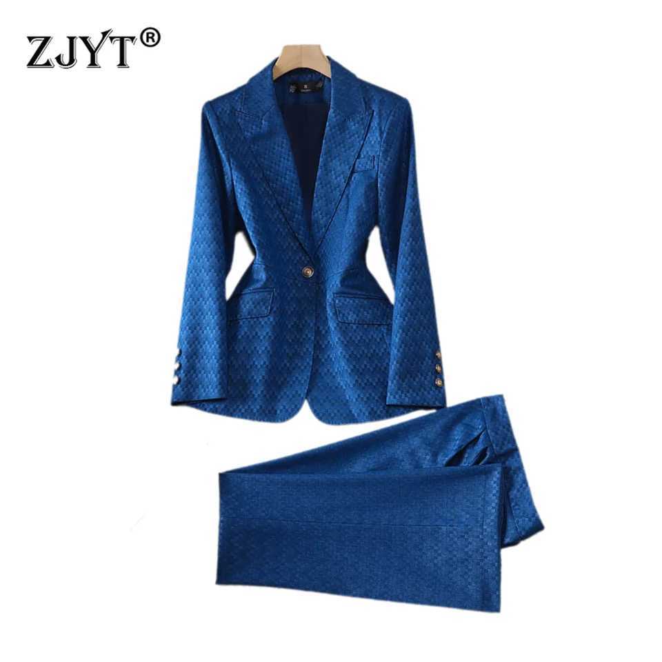 ZJYT Korean Style Fashion Blazer Suit Ladies Office Work Wear Autumn 2024 Long Slve Jacket Pant Sets 2 Piece Outfits Plus Size X250704