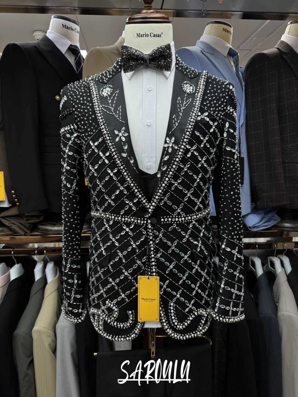 Richly Heavy Beaded Black Men Suit Exclusive Delicate 3-piece Party Crystals Groom Wear Hot Sale Interview Formal Occasions X250704
