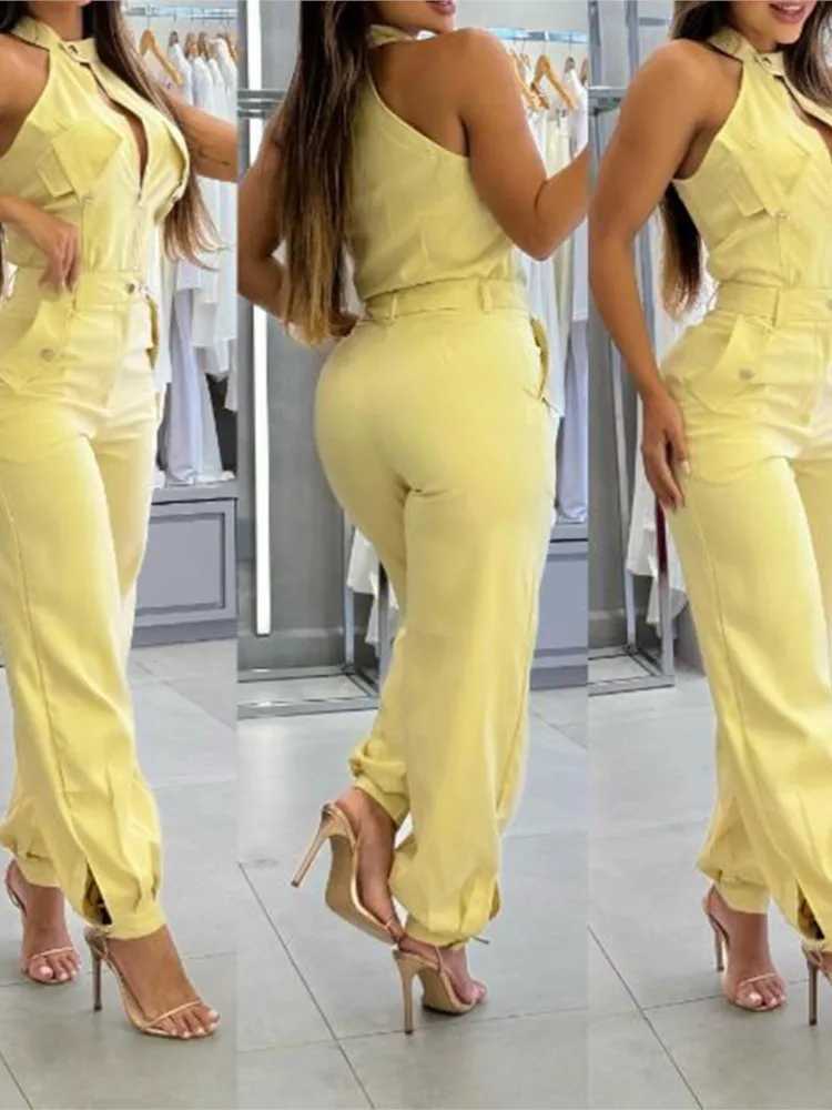 New Womens Spring And Summer Temperament Commuting Suit Sexy Strt Style Hanging Neck Top Casual Workwear Pants Two-piece Sets X250704