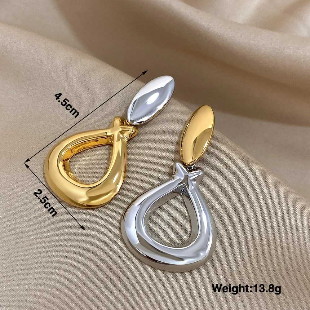 Greatera Fashion Two Tone Stainless Steel Water Drop Earrings for Women Gold Silver Color Hollow Dangle Earrings Party Jewelry Y250704