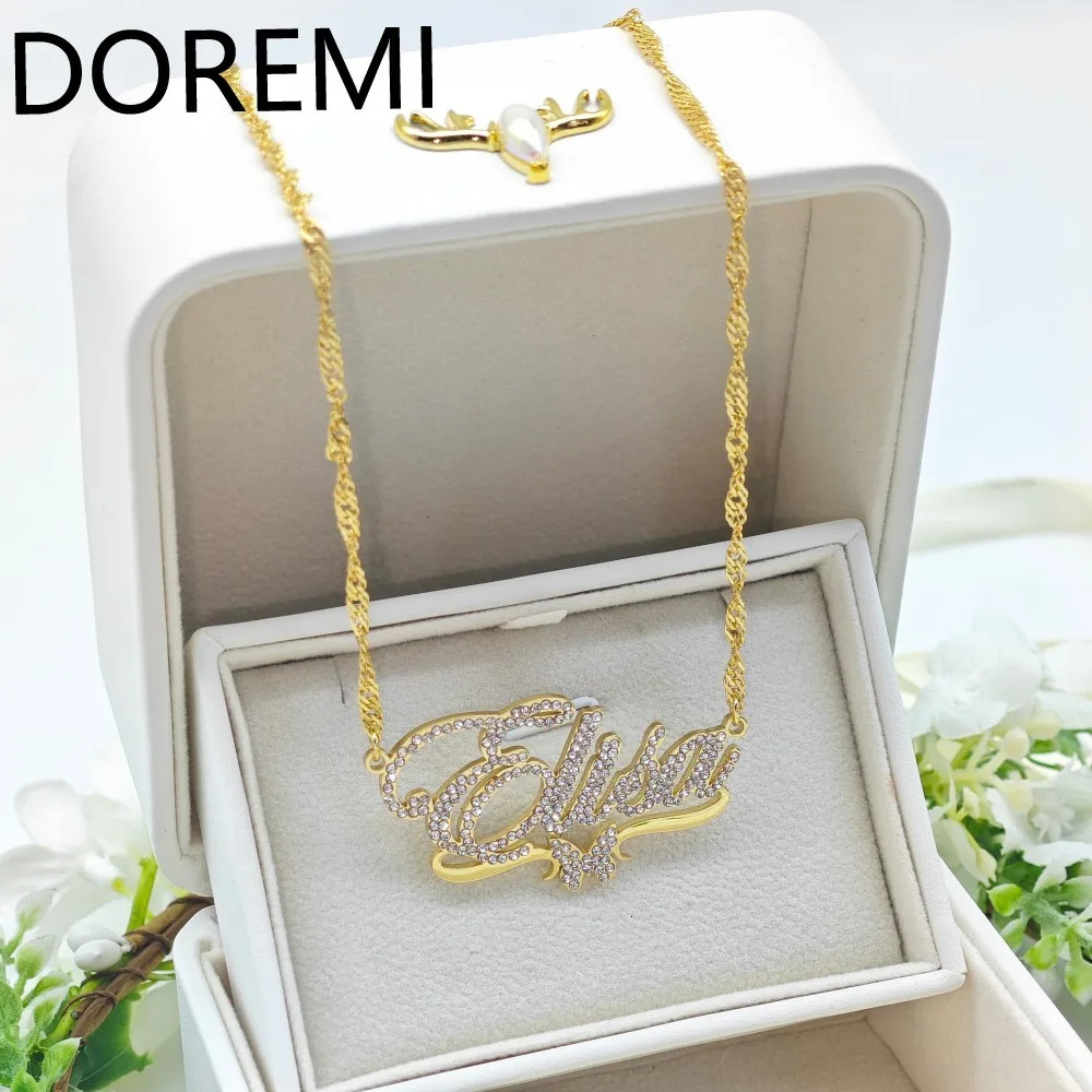 DOREMI Stainless Gold Custom Name Necklace Anniversary Personalized Gifts Custom Diamond Name Necklace Bling Name Necklace 250701