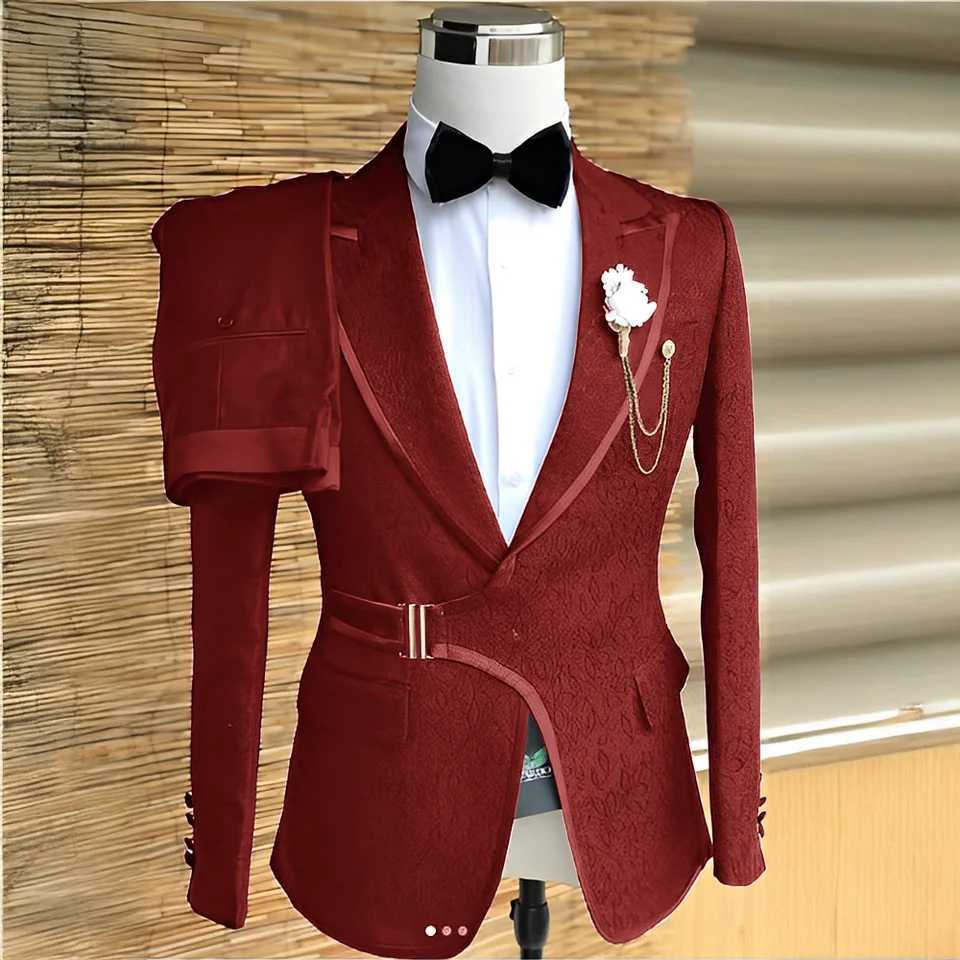 2 Piece Jacquard Mens Suit Set Formal Wedding Groom Tuxedo High Quality Jacket Pants Party Evening Outfit Men X250704