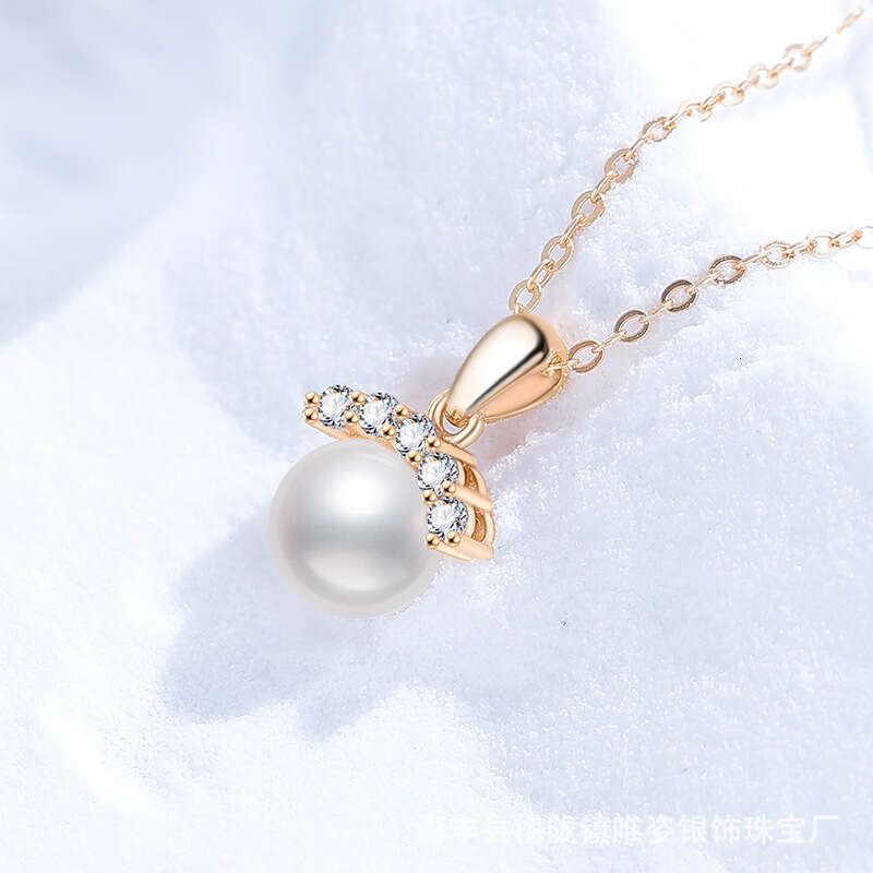 S925 Pure S925ier MoiS925S925anite S925trong Light FreS925hwater Pearl Round EyelaS925h S925tyle Elegant Crown Pendant Necklace for Women 512
