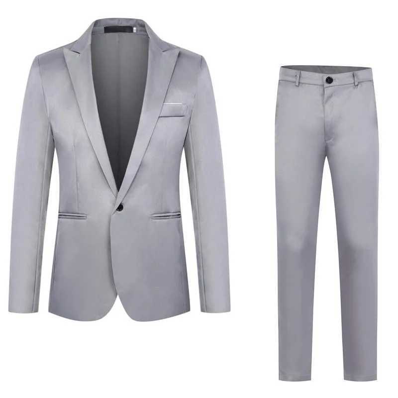 Spring Autumn New Fashion Mens Casual Trendy Slim 2 Pieces of Sets Suit Sets Solid Color Single-button Suit Blazers Pants Male X250704