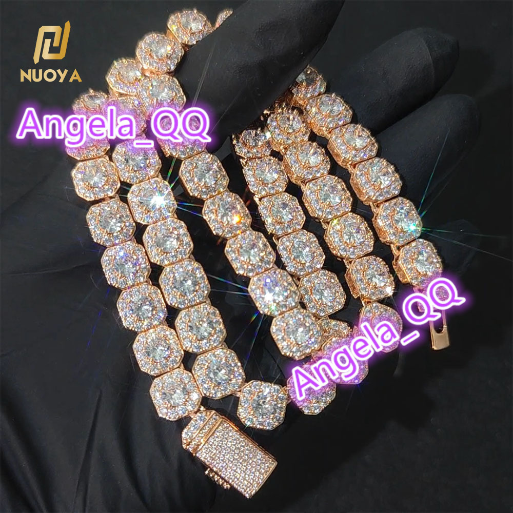 Hip Hop Jewelry Rose Gold Plated Clustered Tennis Chain Necklace Bling Iced Out Moissanite Choker Necklaces for Women