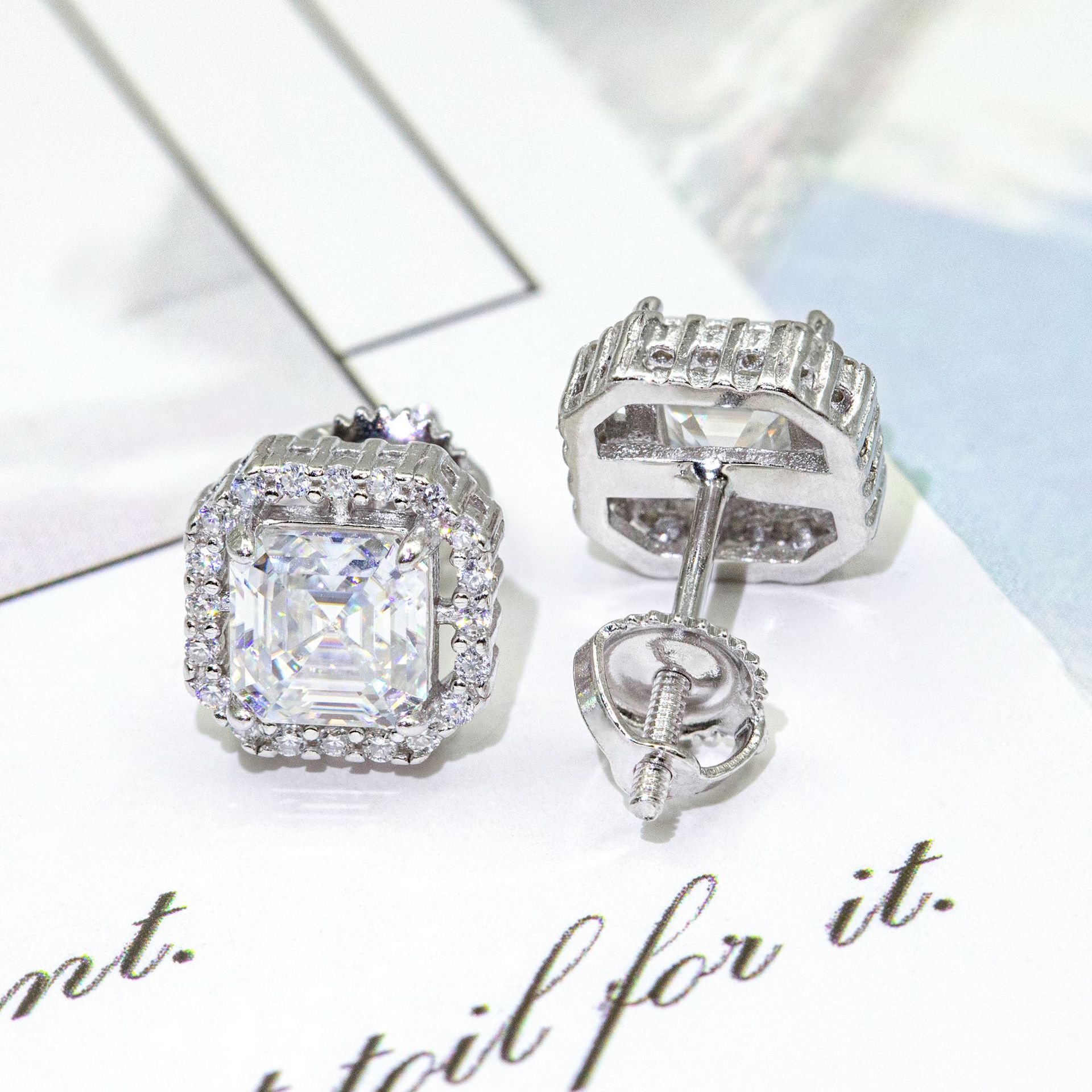 New Stocks Men Women D Color VVS Asscher Cut Moissanite Stud Earrings Fashion Jewelry 925 Silver Hip Hop Earrings