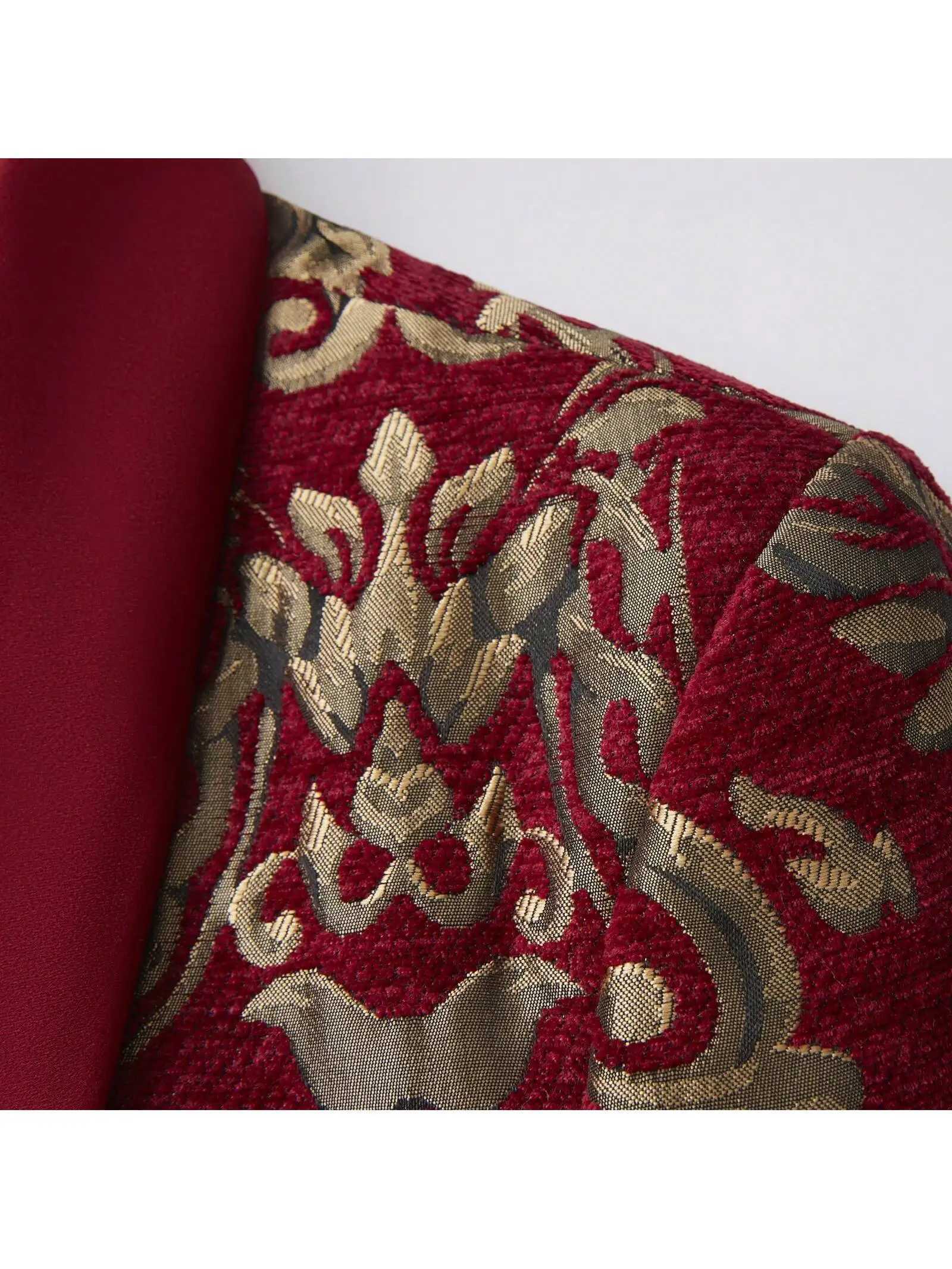 Mens Suit Jacquard Slim Fit 2-Piece Shawl Lapel Tuxedo Wedding Party Prom Suit Set X250704