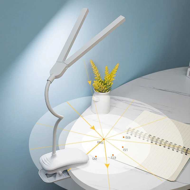 LED Double-headed Reading Table Lamp with Clip Touch Control Dimmable Light Eye Protection for Bedroom Dormitory Study Office XJ250703