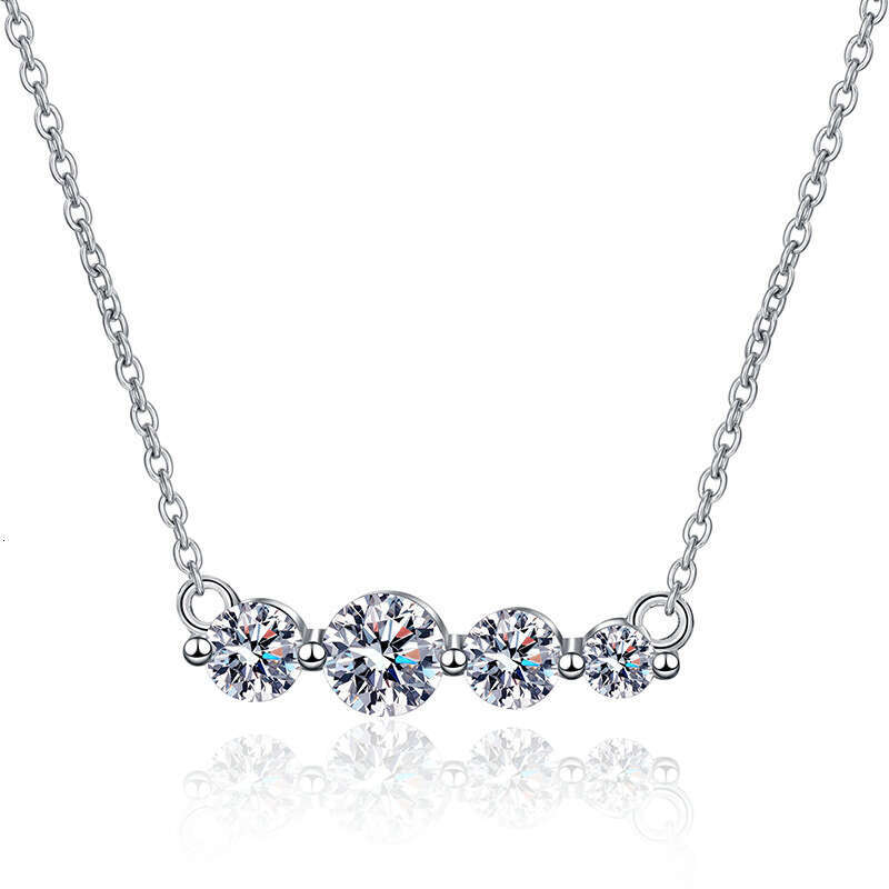 S925terling S925ier Full Dia Collarbone Chain Korean S925tyle S925imple Four PrinceS925S925 Pendant 1.2ct MoiS925S925anite Necklace for Women f33