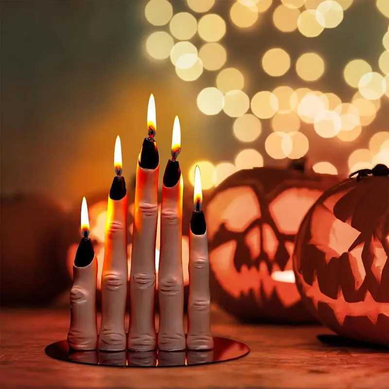 Gothic Candles Halloween Life-Size Finger Candles Novelty Scary Creepy Witch Thumb Candle With Black Nails Horror Realistic W250704