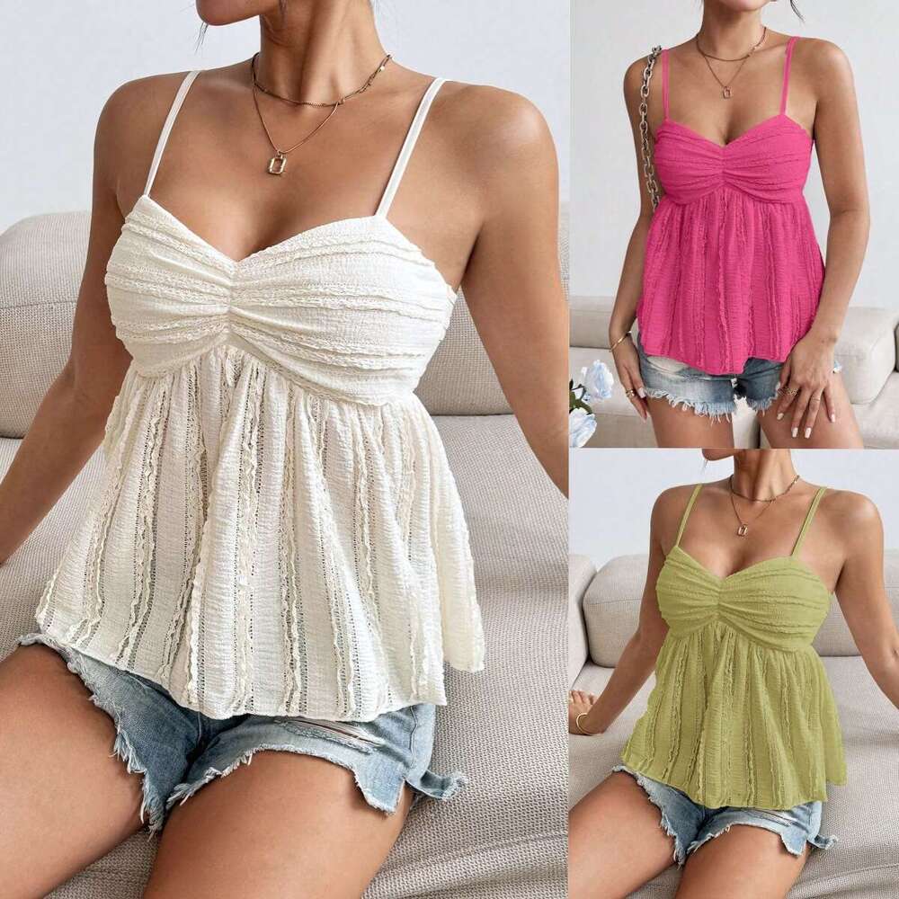 2025 New Summer Sexy Chiffon Lace Trim Camisole Top European and American Style Casual Fashion Trendy Clothing