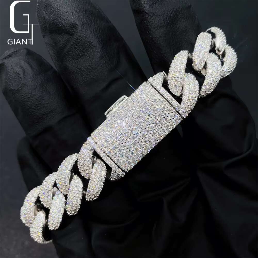 15 mm HIP HOP 925 Sterling Silver VVS Moissanite Diamond Cuban Jewelry Fashion Cuban Link Chain Necklace Bracelet Unisex