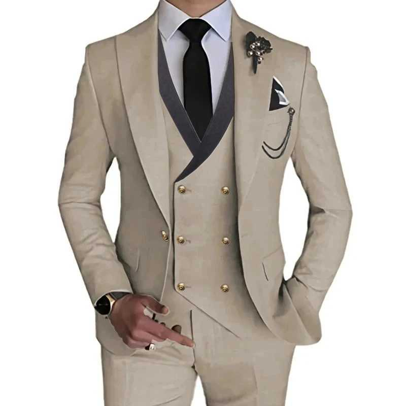 Elegant Mens Suits 3 Pcs Boutique Business Solid Color Slim Wedding Suit / Male Stretch Fabric Blazers (Jacket+ Pants +Vest) X250704