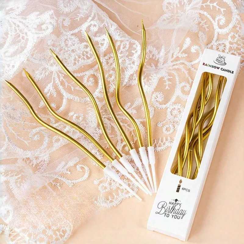 2pcs/set Curved Cake Candles Birthday Baby Shower Gender Reveal Cupcake Decorating New Candle Toppers Wedding Party Decoration W250704