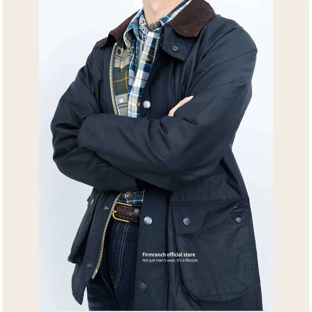 Firmranch Ameki British Vintage Hunting Jacket With Corduroy Collar Cargo Trench Coat Autumn Winter Blazer For Men Women 250701
