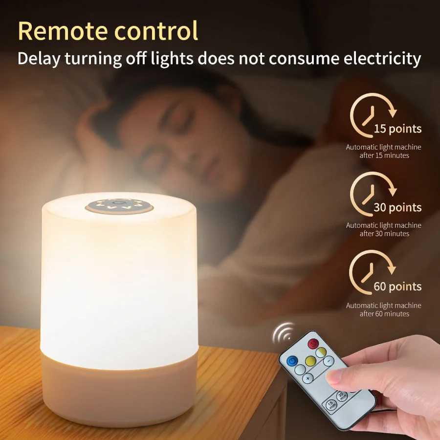 Touch Night Lamp USB LED Lamp Remote Control Switch Rechargeable 3 Colors Dimming Portable Table Bedroom Bedside Night LampXJ250703