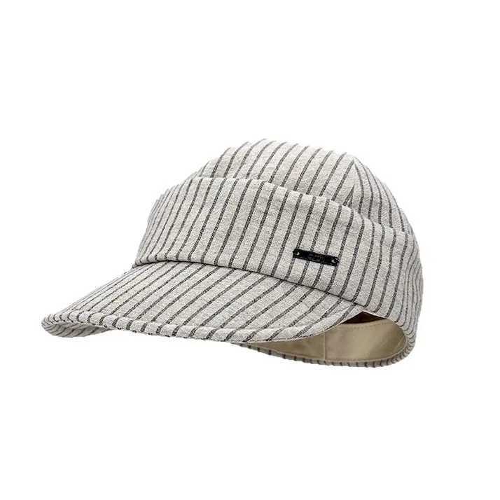 Japanese Retro White Striped Cap Wens Summer Literary and Artistic Face Hat Light and Breathable Sunshade Baseball Cap X250704