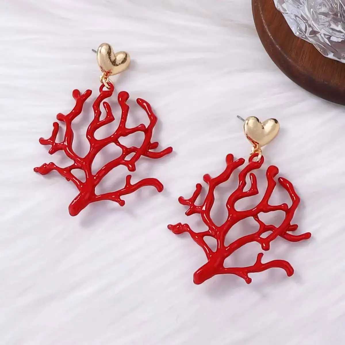 ZAA Alloy Coral Pendant Earrings for Women Holiday Y250704
