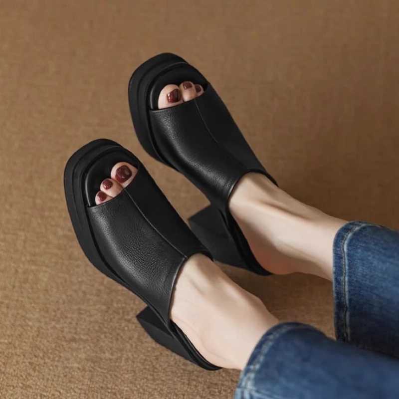 Womens Slippers Summer New High Heels Thick Bottom Round Head Open Toe Simple Sandals Casual Comfort Increase Root Slippers W250704