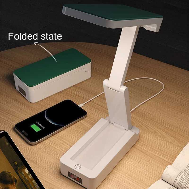 Portable Foldable Lamp With Clock USB Charging Type Fold LED Desk Lamp Energy Saving Rechargeable LED Reading LightXJ250703